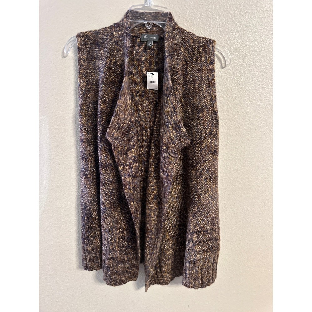 The Limited Textured Knit Open Front Sleeveless Vest Sweater XS Sparkle